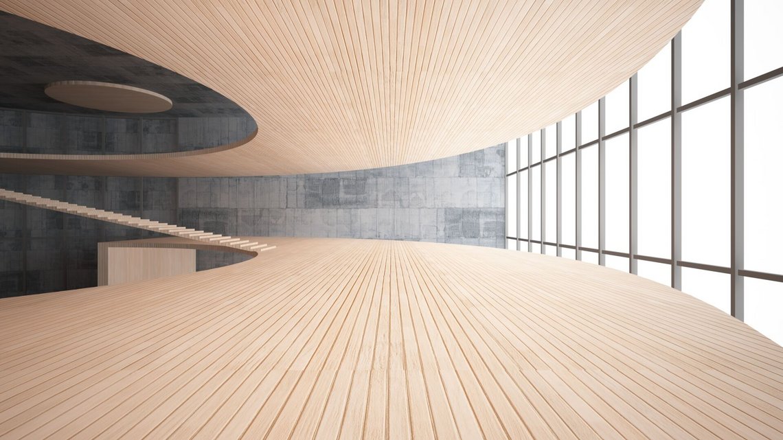 Visualisierung: Halle mit viel Holz 